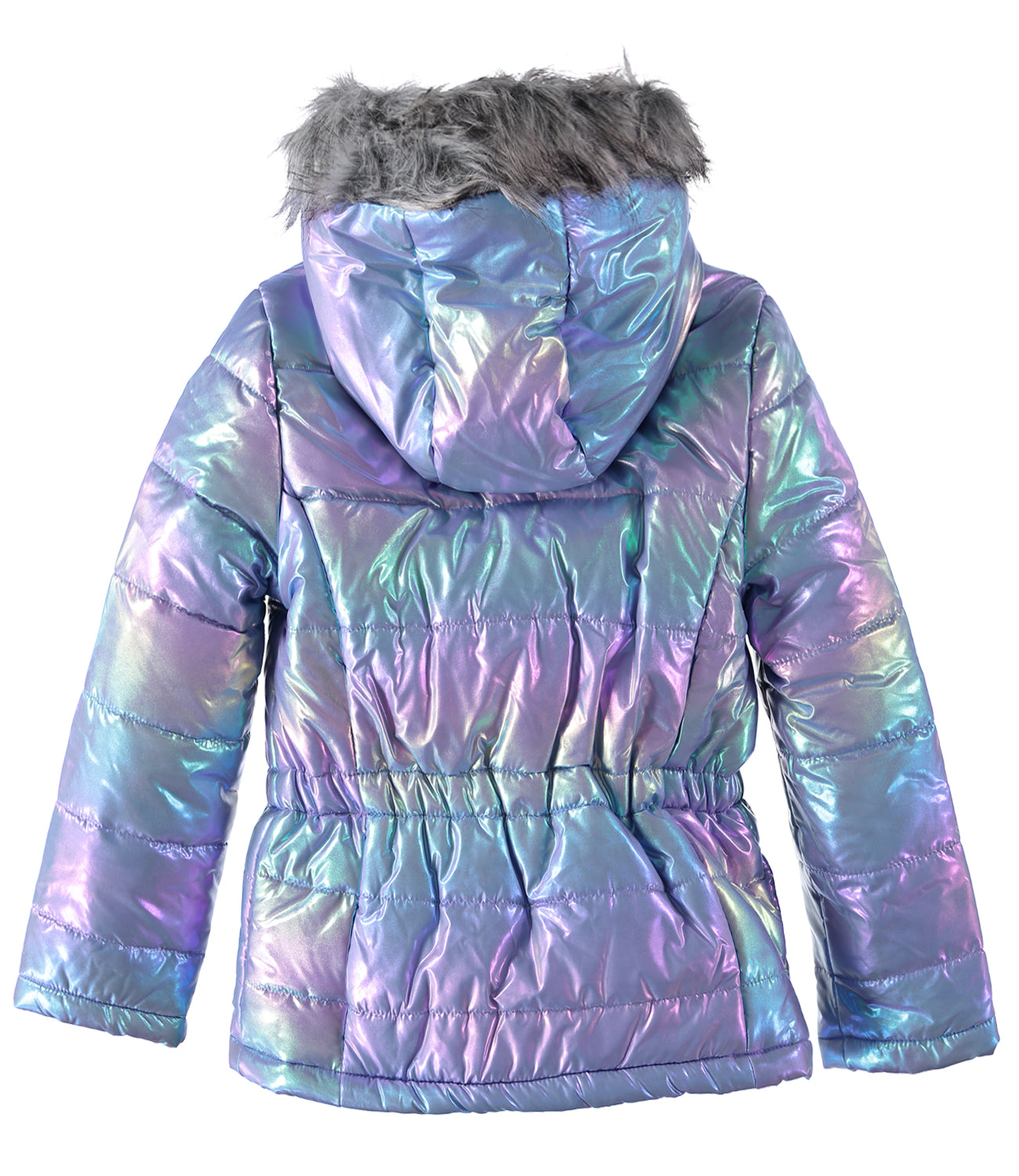 Rothschild Girls 4-6X Metallic Quilted Anorak Jacket with Fur Hood