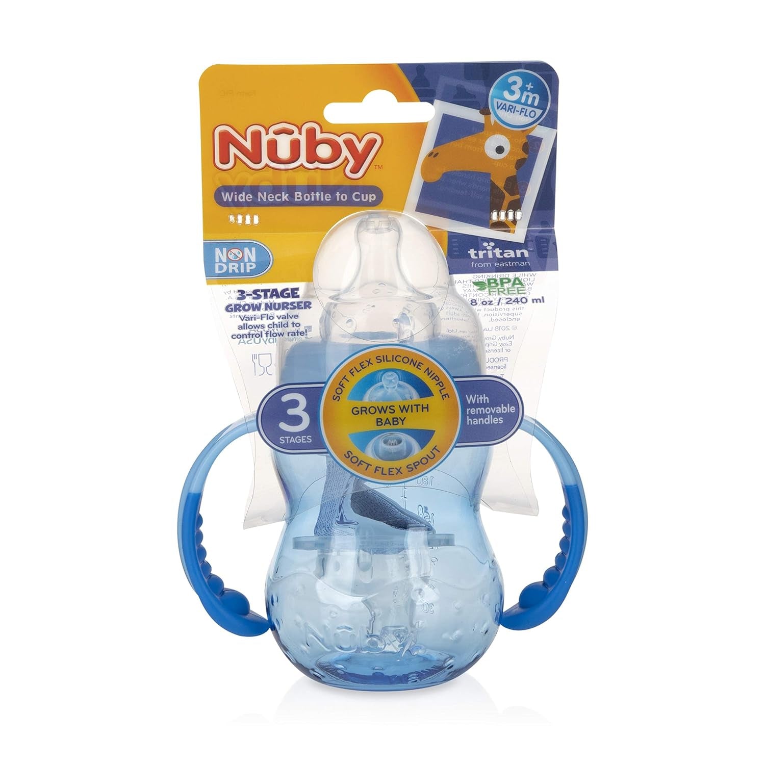 Nuby 3 Stage Wide Neck Grow With Me Nurser, 8 oz