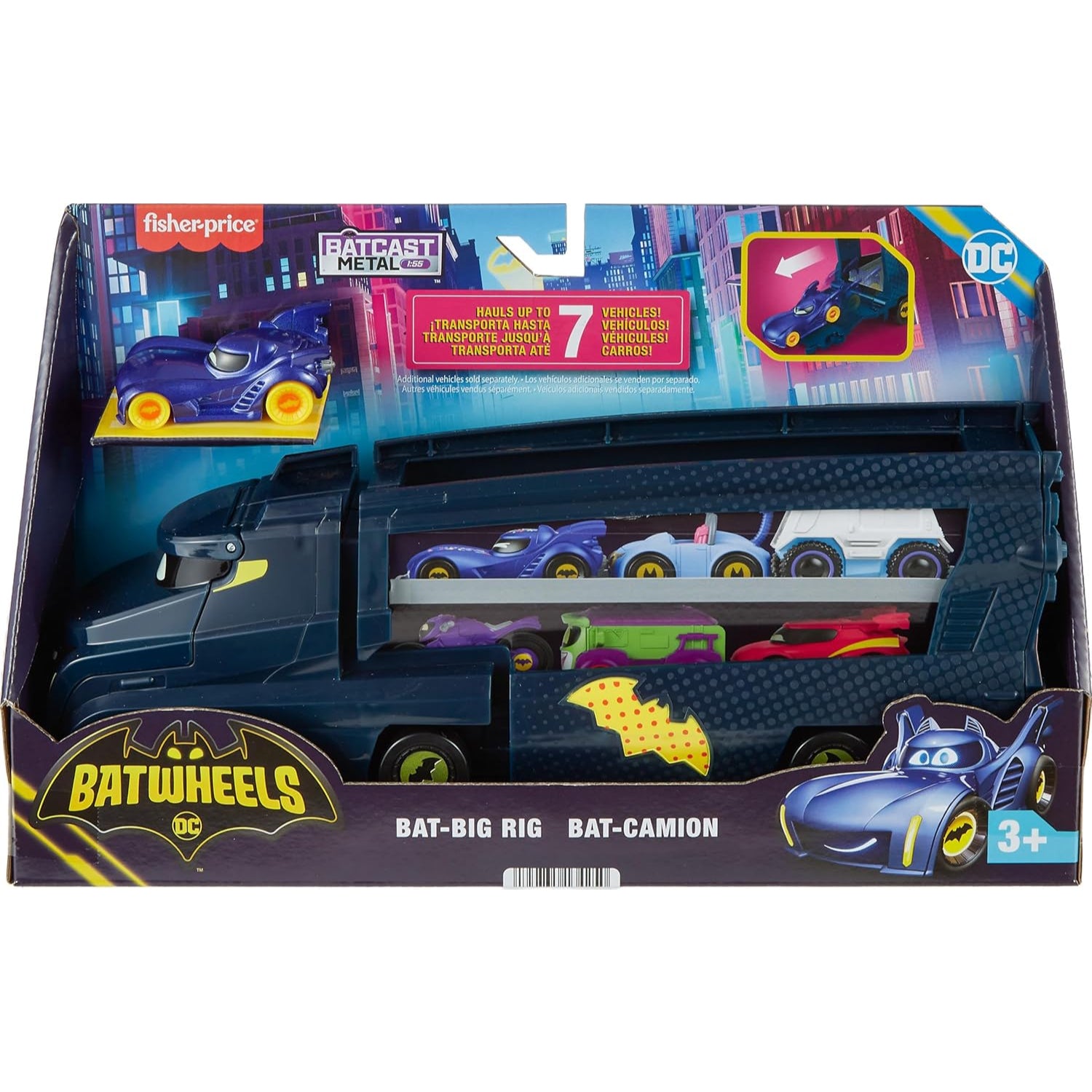 Fisher-Price DC Batwheels Toy Hauler And Car, Bat-Big Rig With Ramp And Vehicle Storage