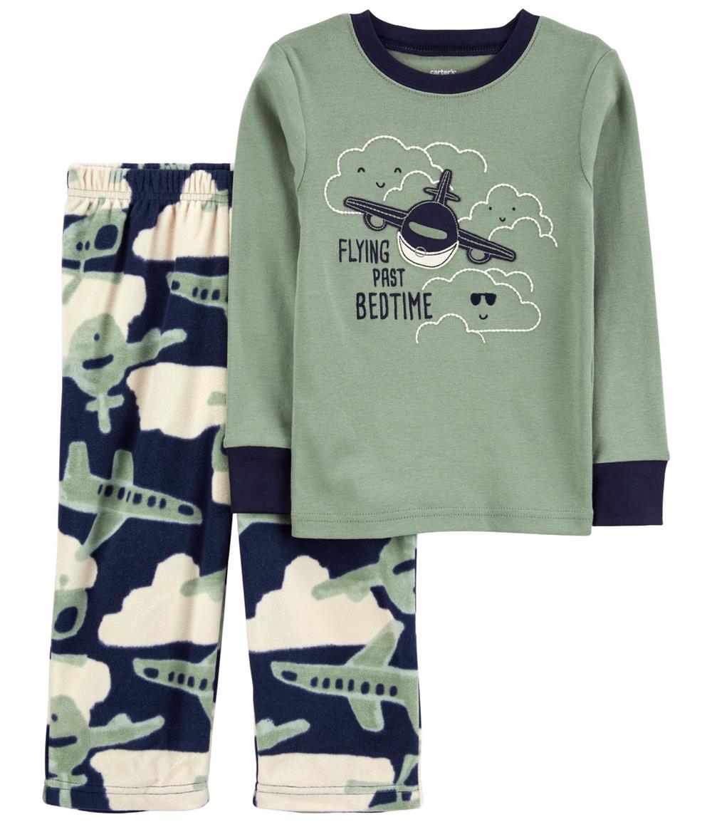 Carters Boys 2T-4T 2-Piece Airplane Cotton & Fleece PJs