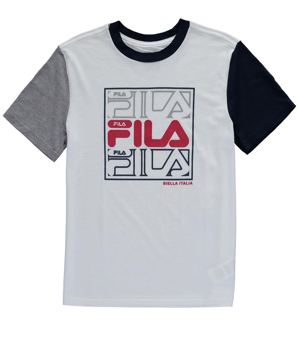 FILA Boys 8-18 Short Sleeve Color Block Boxed Stacked Logo Tee