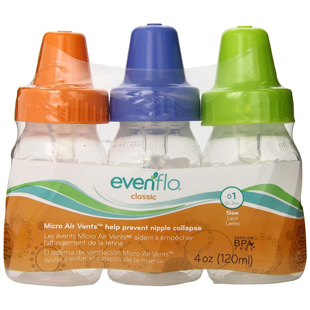 Evenflo Feeding Classic Plastic Baby Bottle, Color, 3 Pack - 4 oz