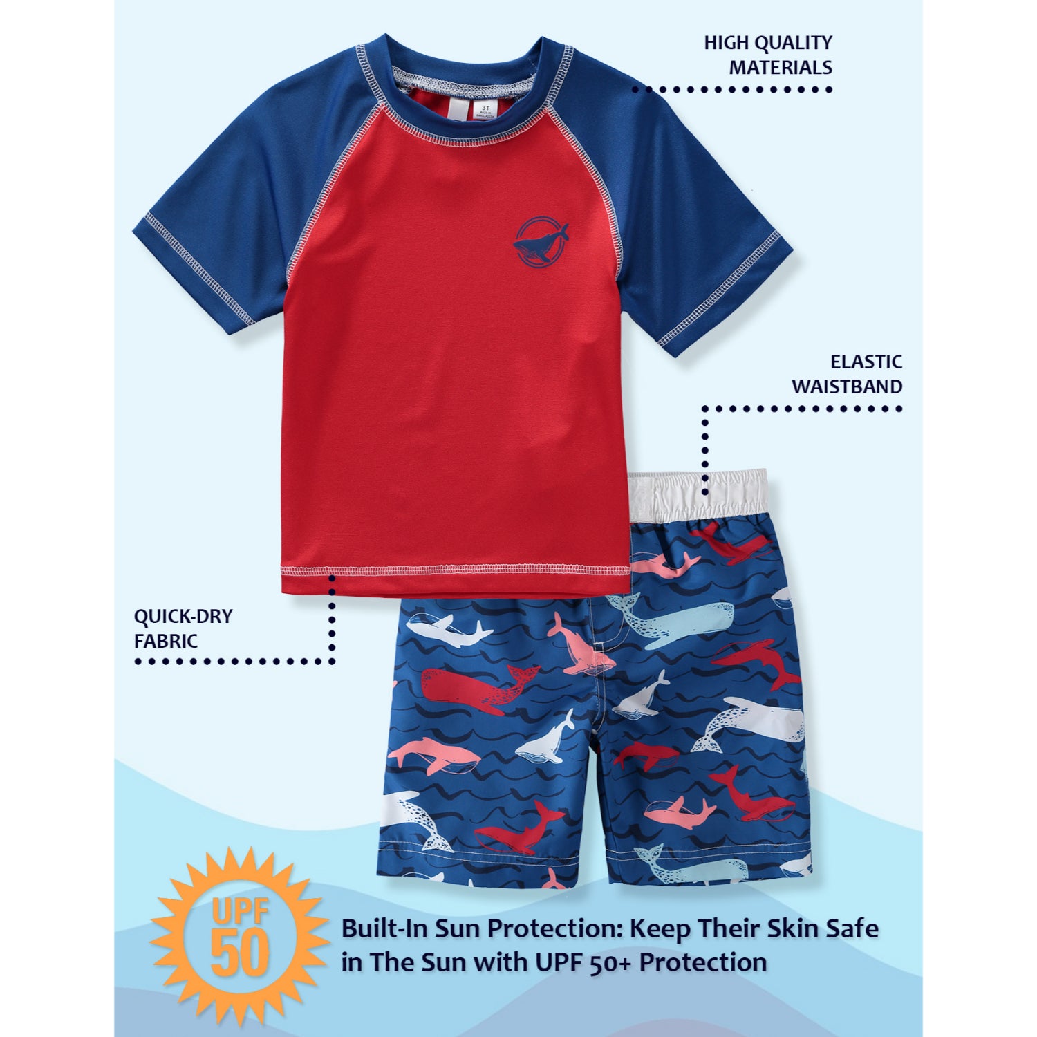 KIMU Boys 12-24 Months Whale 2-Piece Rashguard Set