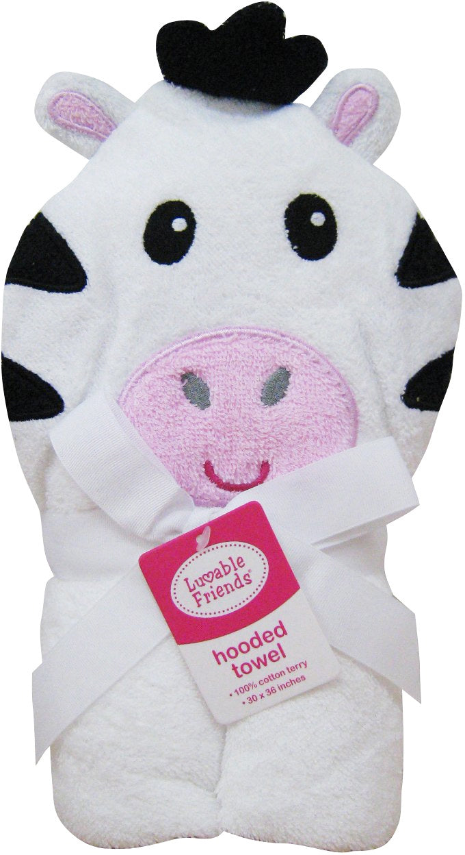 Luvable Friends Animal Face Hooded Towel, Zebra