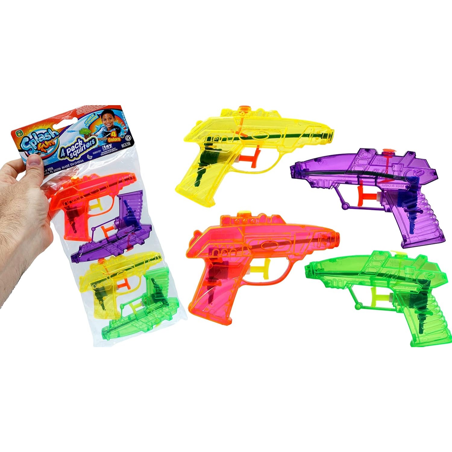 Ja-Ru Mini Water Gun Toy 1 Pack (4 Guns) Bulk Water Squirt Soaker Guns for Kids & Adults