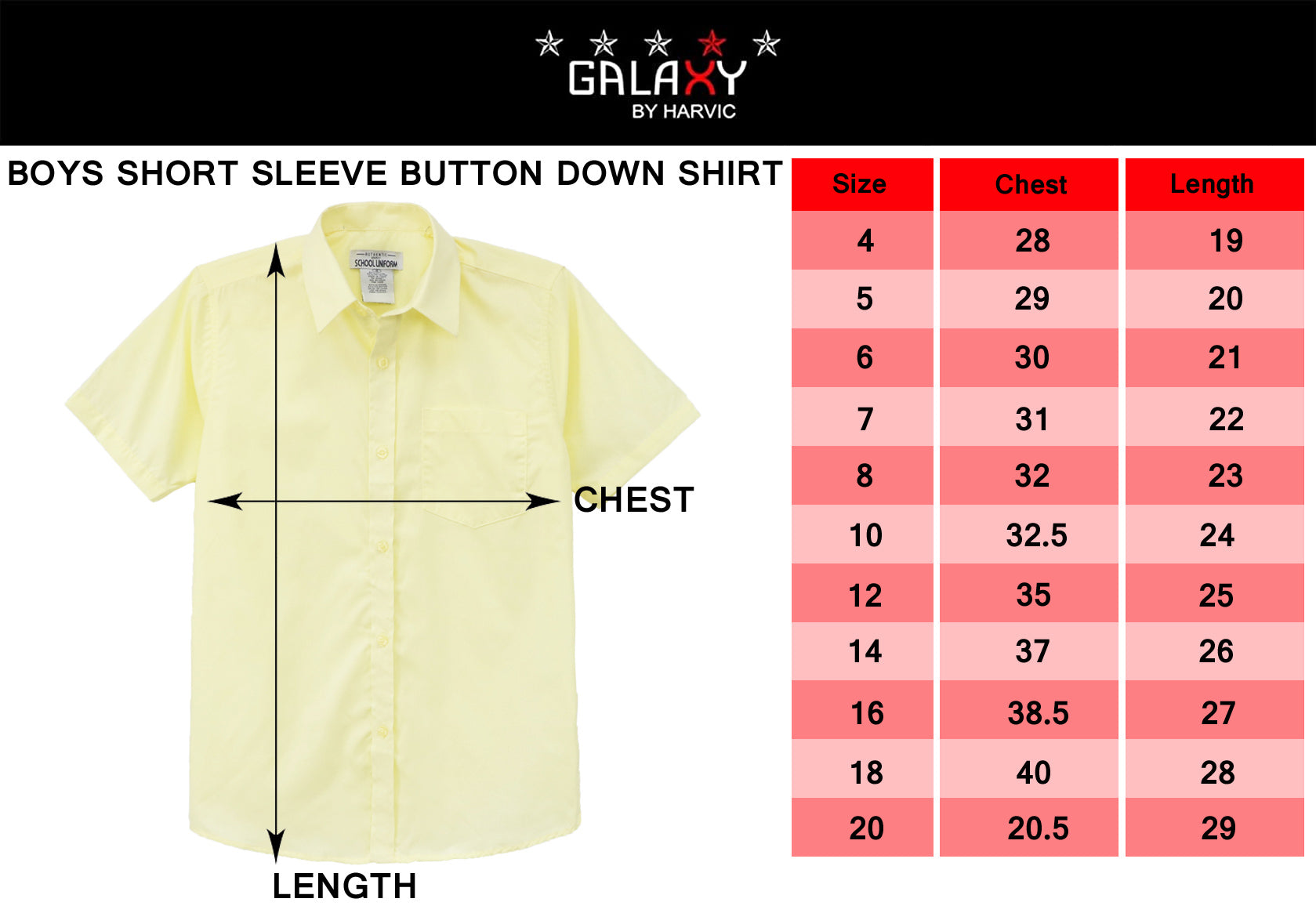 Galaxy Boys 4-20 Short Sleeve Button Down Dress Shirt (Regular and Husky)