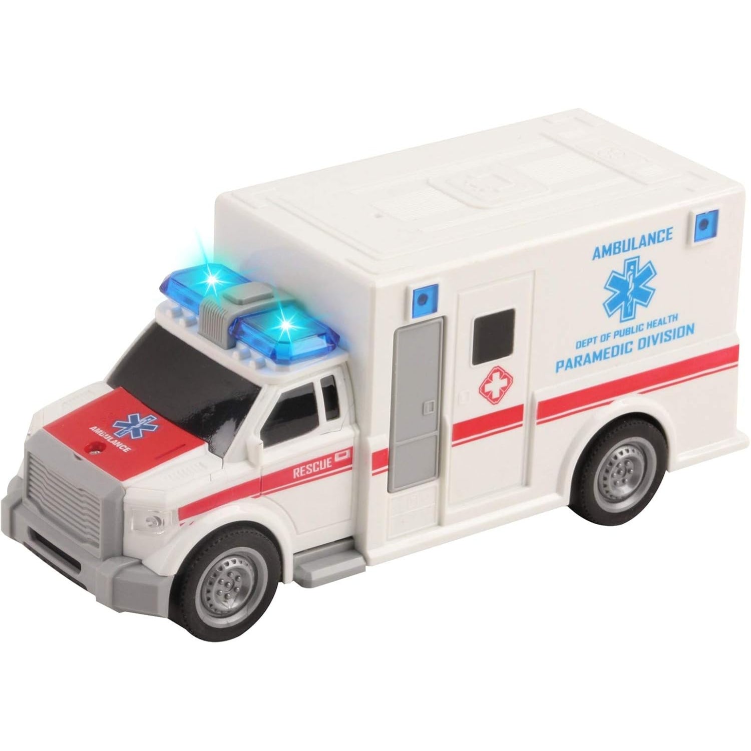 Mega Machines Rescue Ambulance Friction Powered 1:20 Scale Toy Car with Lights and Sounds Durable Kids Medical Transport Emergency Vehicle