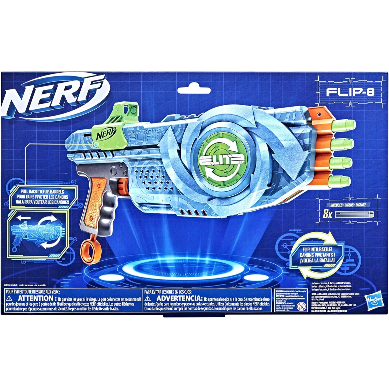 NERF Elite 2.0 Flipshots Flip-8 Blaster, Rotating Dart Barrels, 8-Dart Capacity