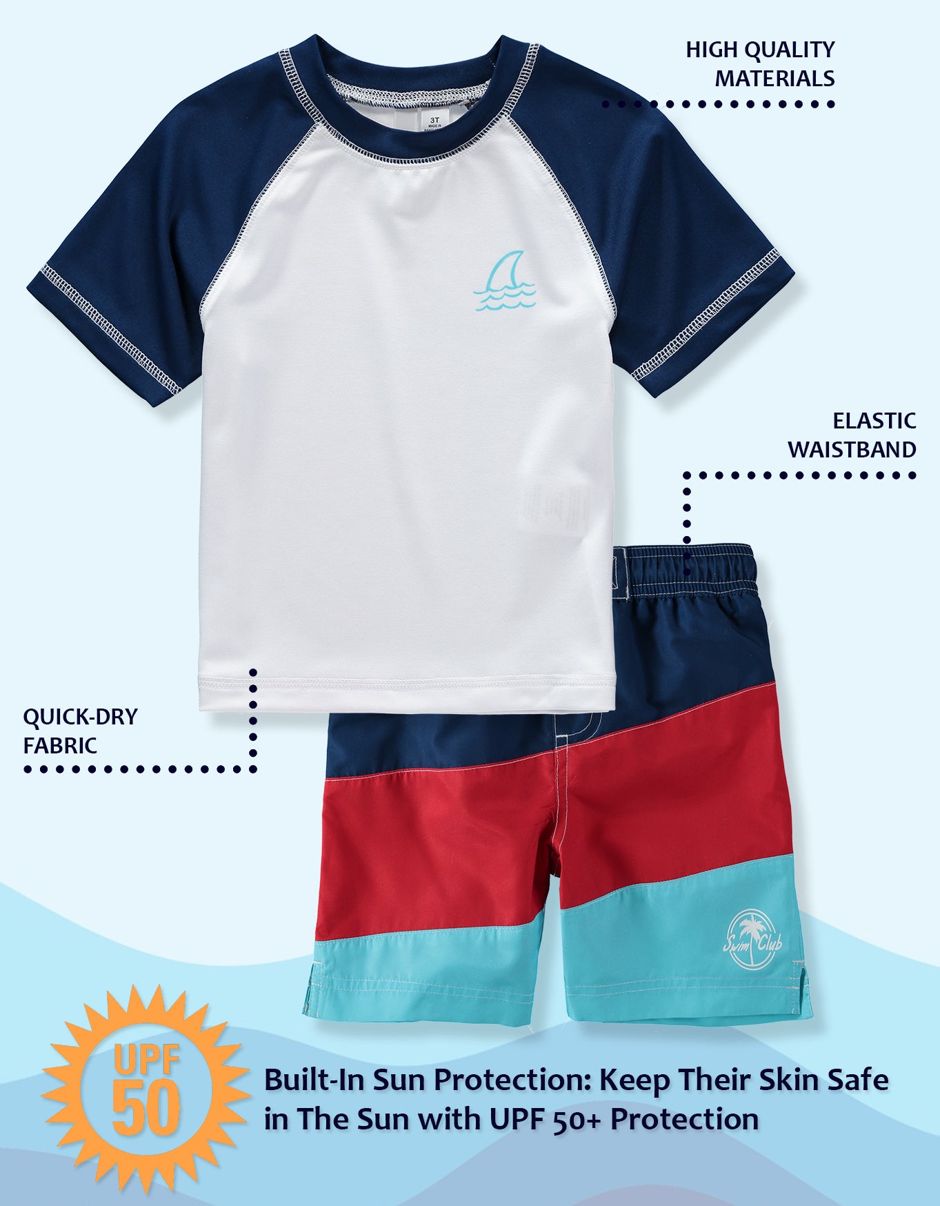 KIMU Boys 12-24 Months Shark 2-Piece Rashguard Set