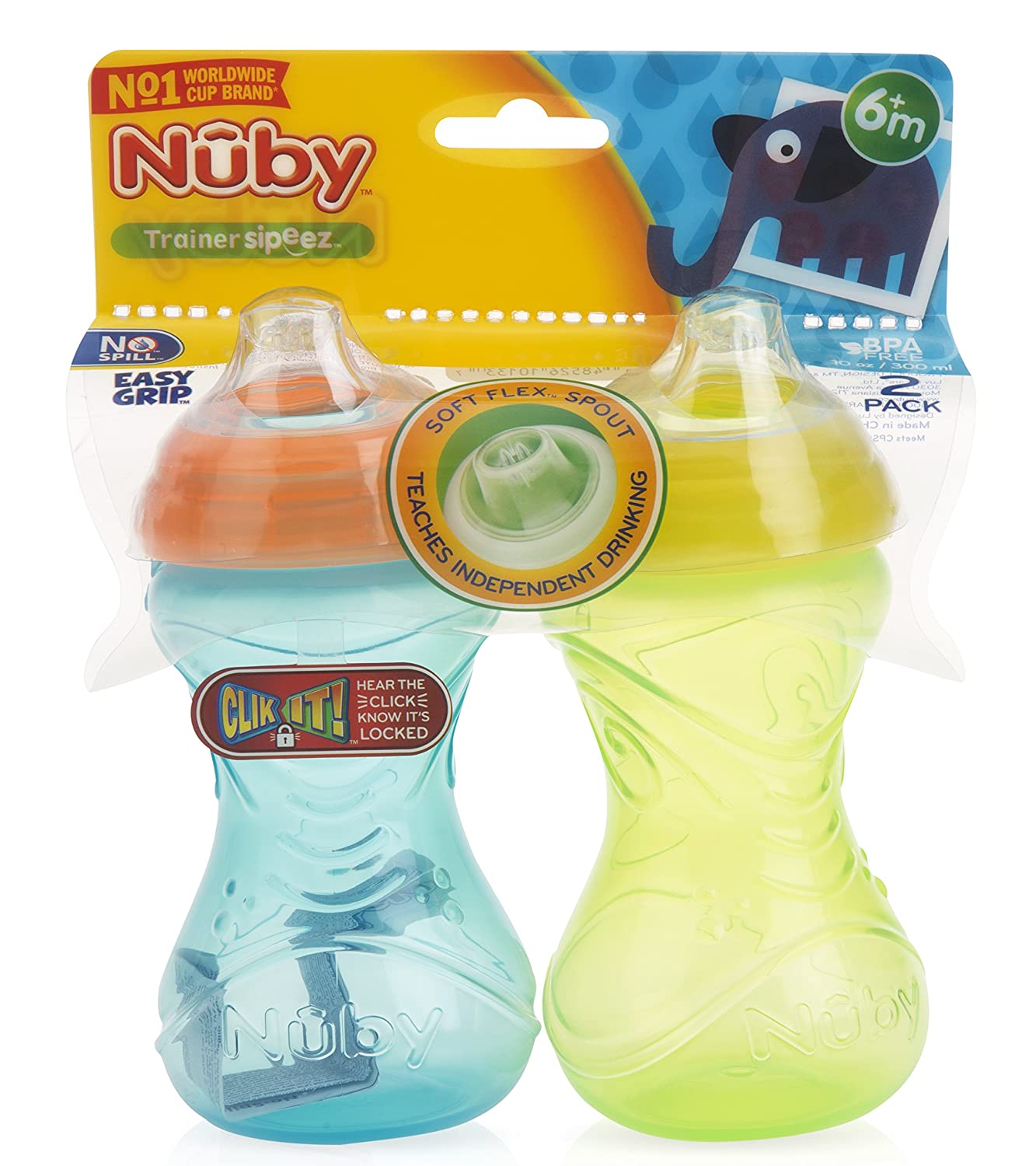 Nuby Clik-it Easy Grip Cup - 2 Pack - 10 oz