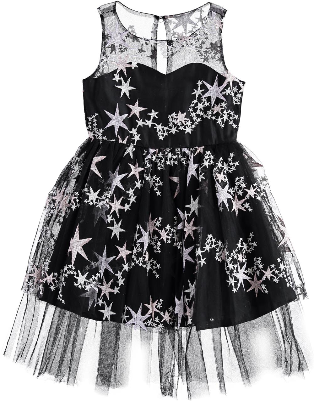 Bonnie Jean Embroidered Star Tulle Illusion Dress