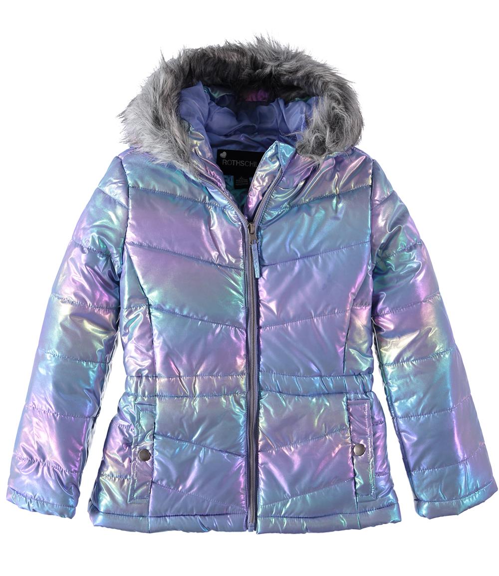 Rothschild Girls 4-6X Metallic Quilted Anorak Jacket with Fur Hood