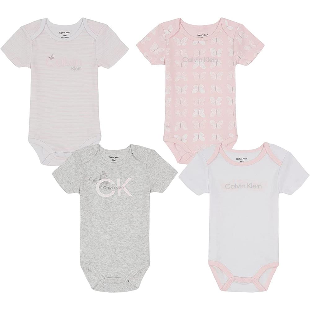 Calvin Klein Girls 0-9 Months Short Sleeve 4-Pack Bodysuit