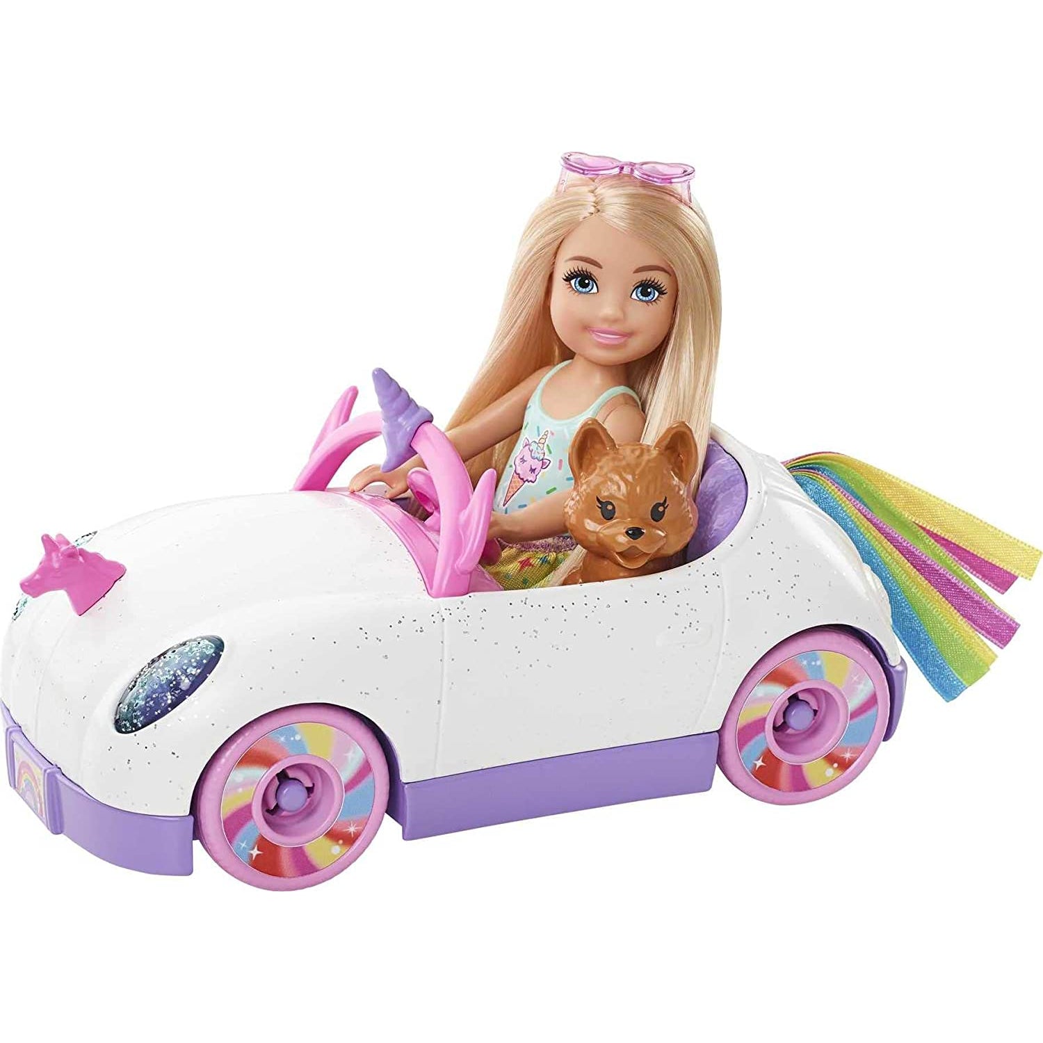 Mattel Barbie Chelsea Doll & Unicorn Toy Car with Blonde Small Doll