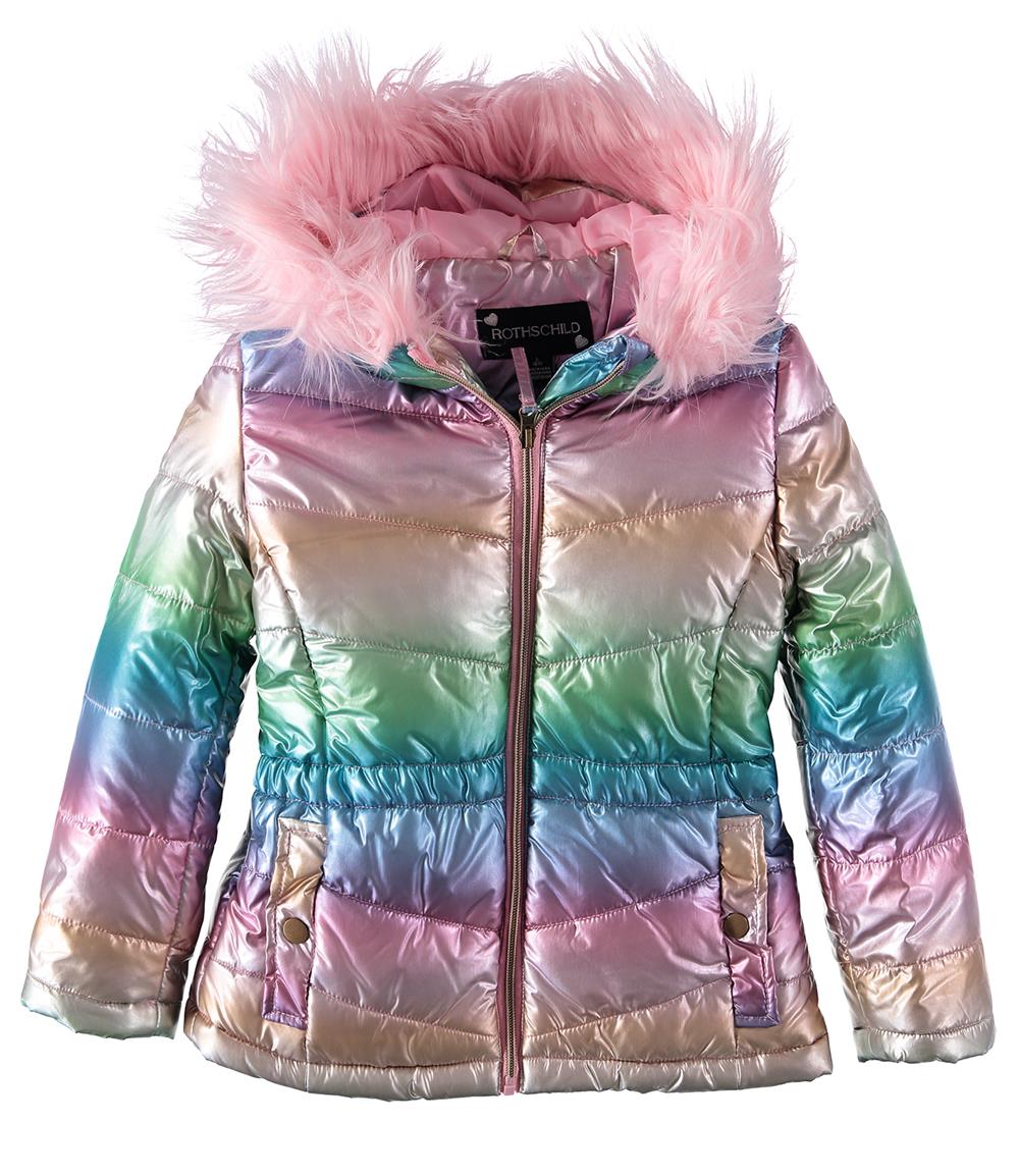 Rothschild Girls 4-6X Metallic Quilted Anorak Jacket with Fur Hood