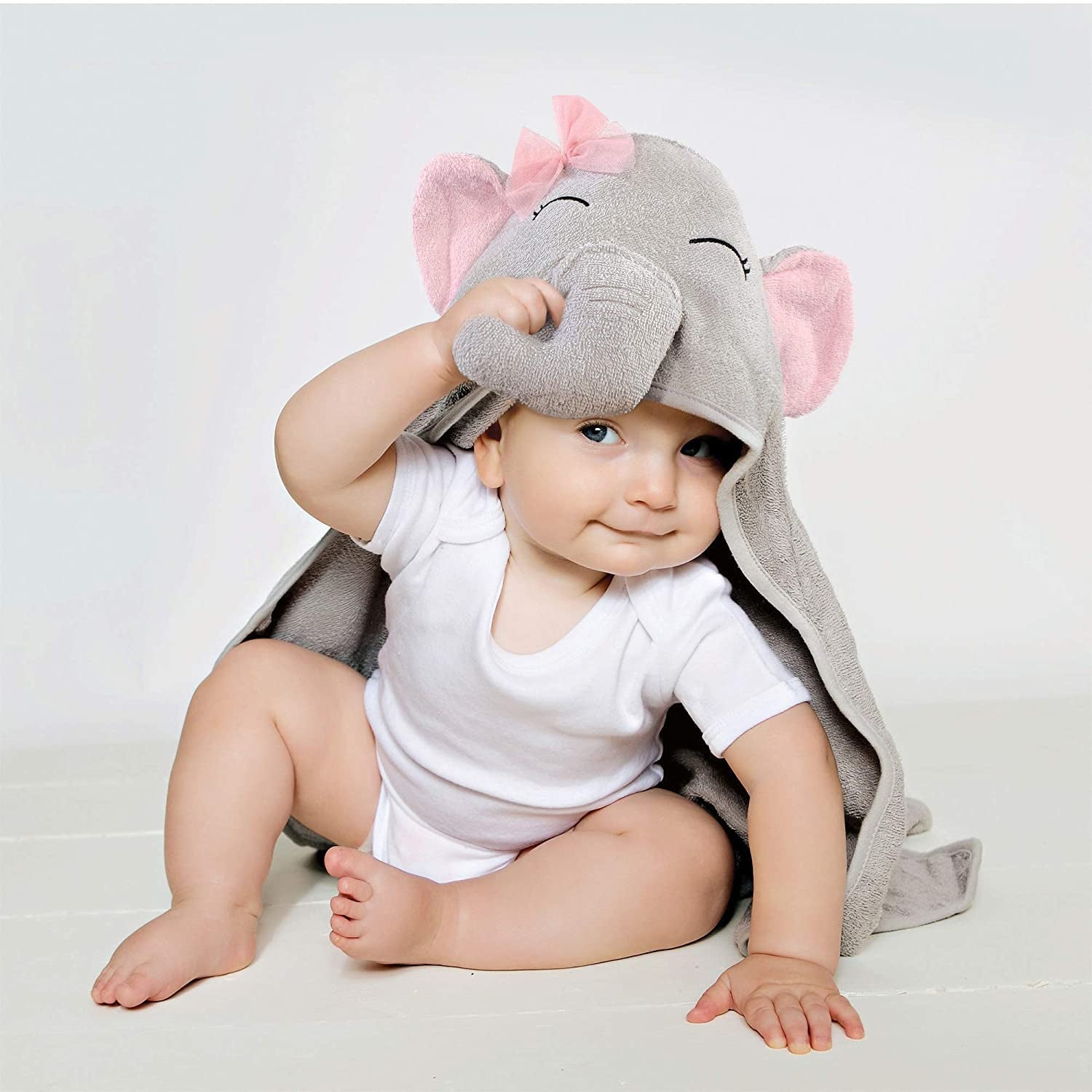 Hudson Baby Animal Face Hooded Towel, Pretty Elephant