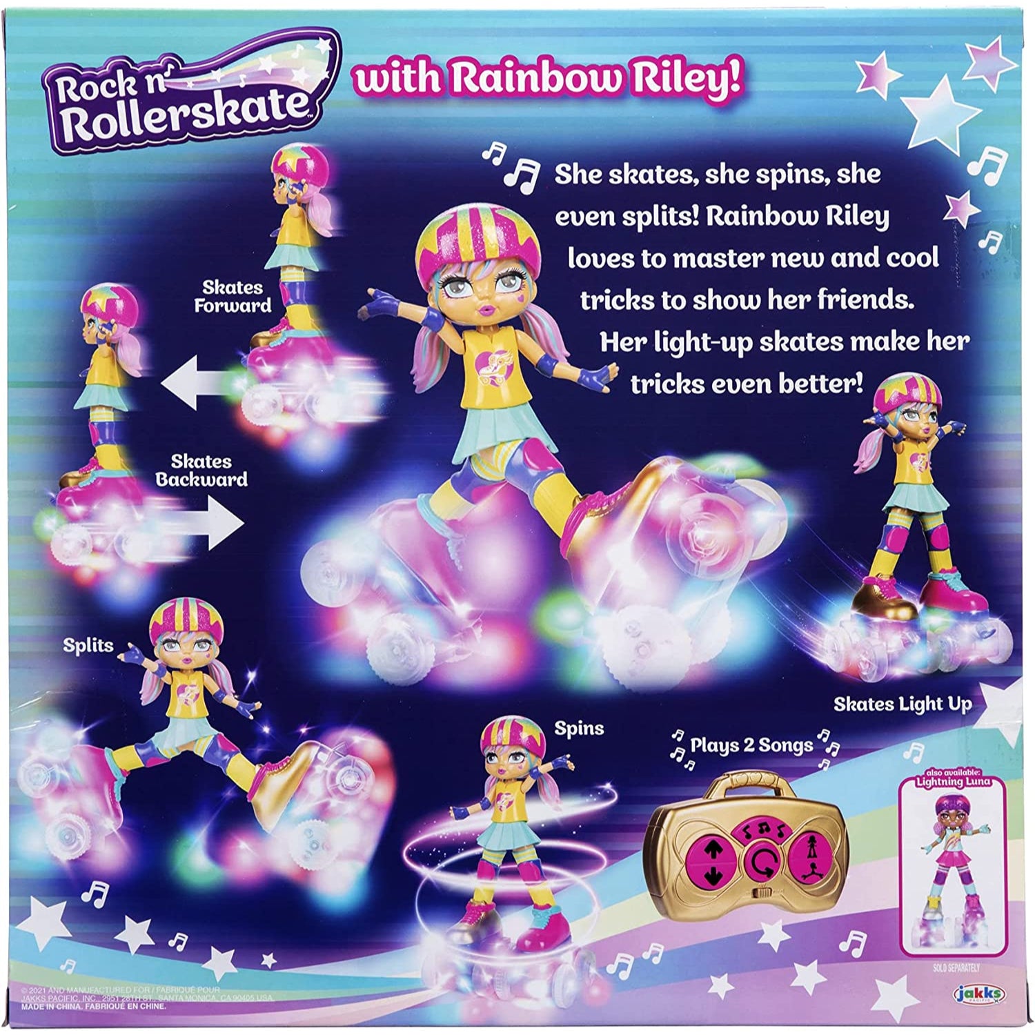 Rock N Rollerskate Doll Rainbow Riley Light Up Remote Control Rollerskating Doll