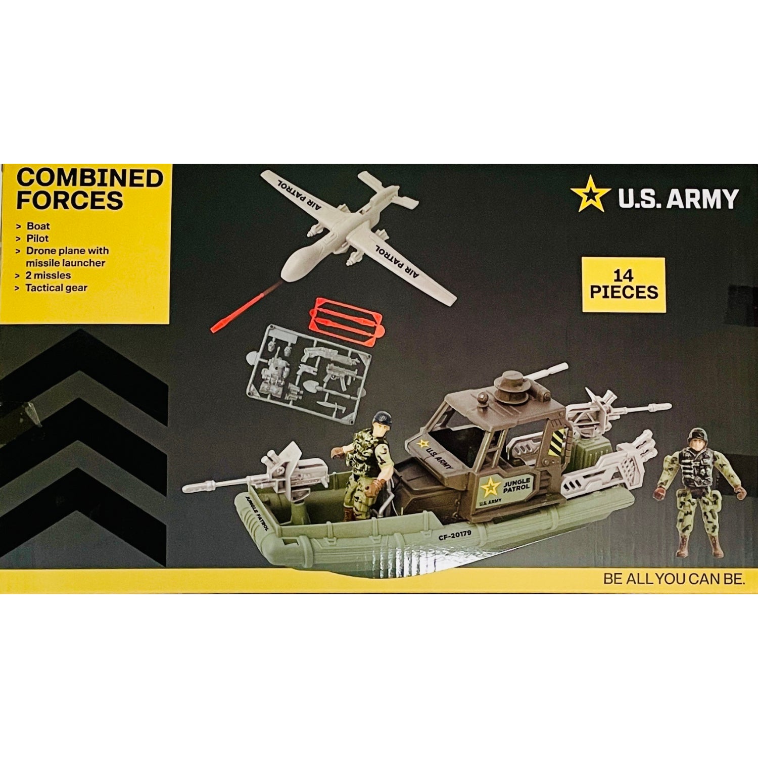 U.S. ARMY Combined Forces Jungle Patrol Boat w/ Drone Working Missile Launcher