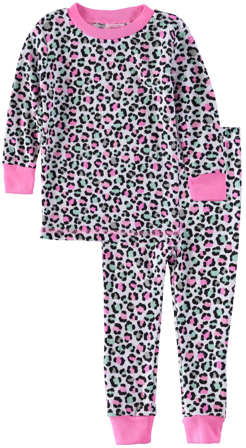 Mon Petit Girls 4-6X Printed Waffle Thermal Pajama Set