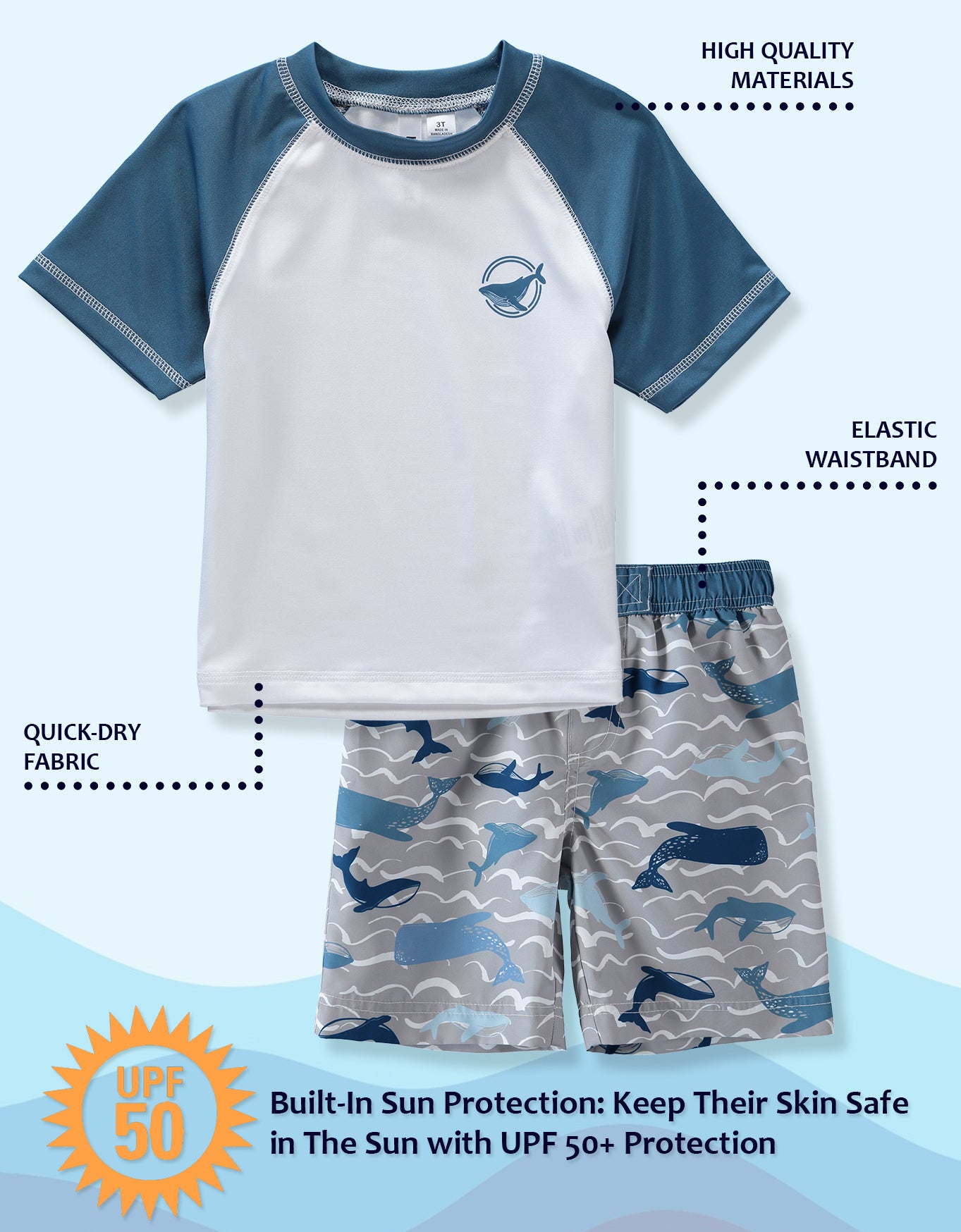 KIMU Boys 2T-4T Whale 2-Piece Rashguard Set