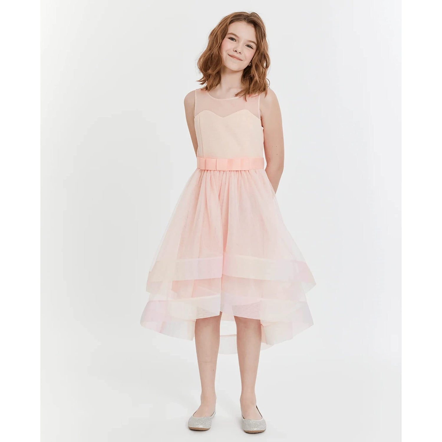 Bonnie Jean Girls 7-16 Illusion Tier Sash Dress