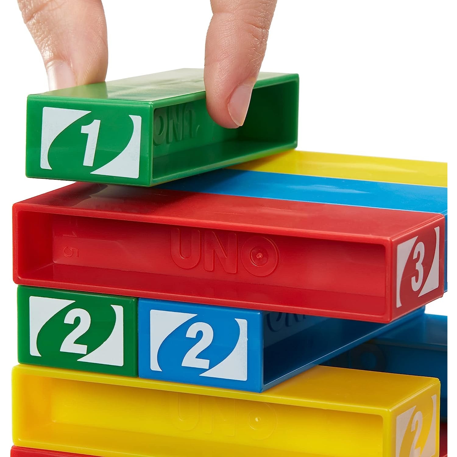 Mattel Games UNO StackoGame for Kids and Family with 45 Colored Stacking Blocks