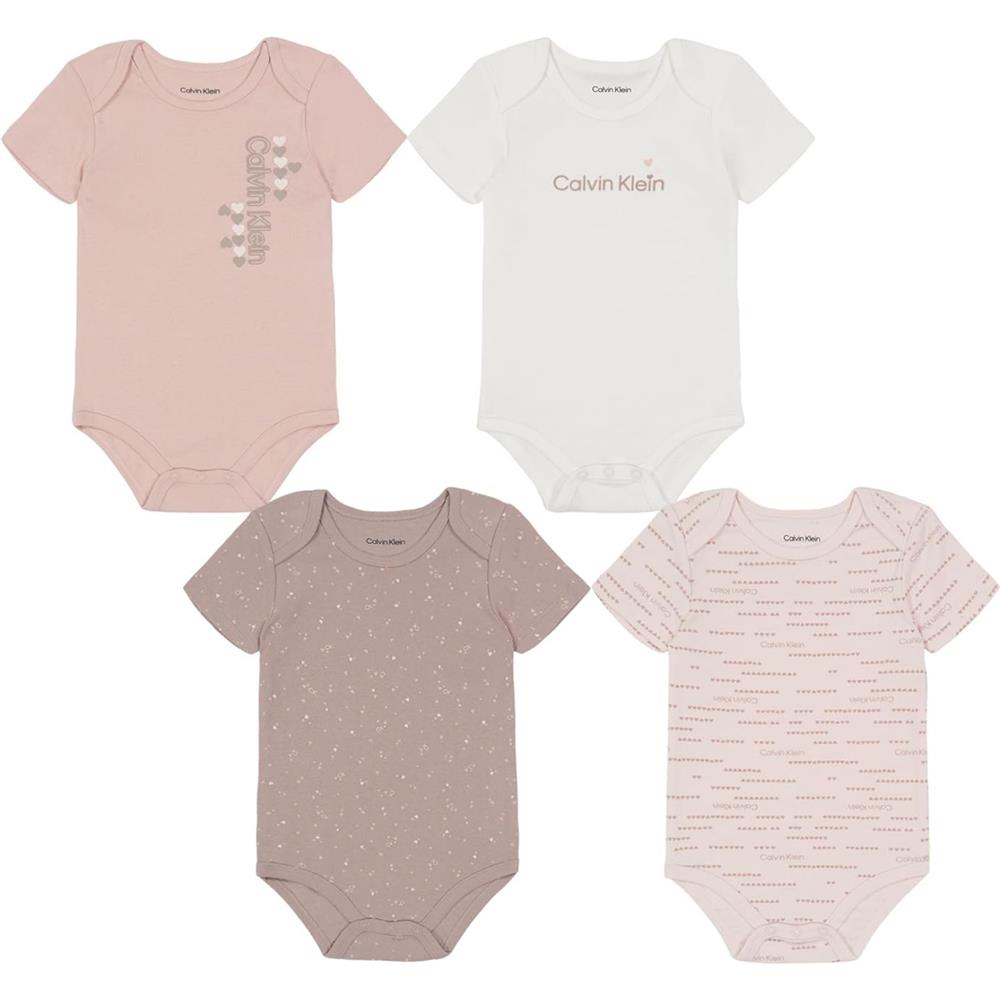 Calvin Klein Girls 0-9 Months Short Sleeve Bodysuit, 4-Pack