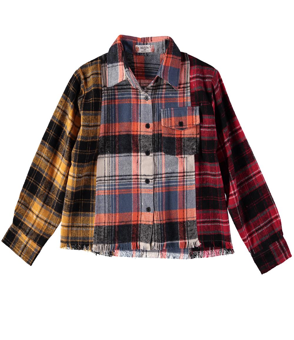 Jolie & Joy Girls 7-16 Patchwork Plaid Woven Button Up Shirt