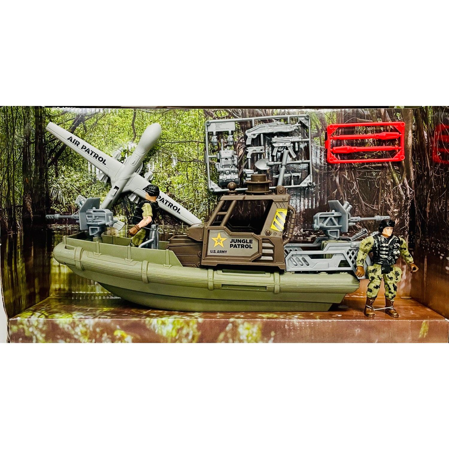 U.S. ARMY Combined Forces Jungle Patrol Boat w/ Drone Working Missile Launcher