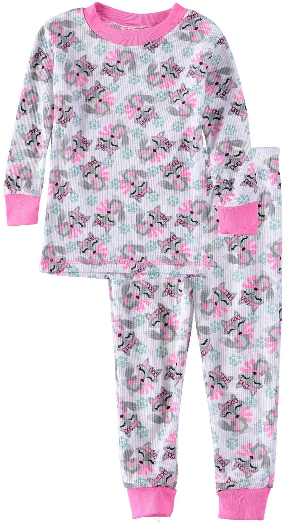 Mon Petit Girls 4-6X Printed Waffle Thermal Pajama Set