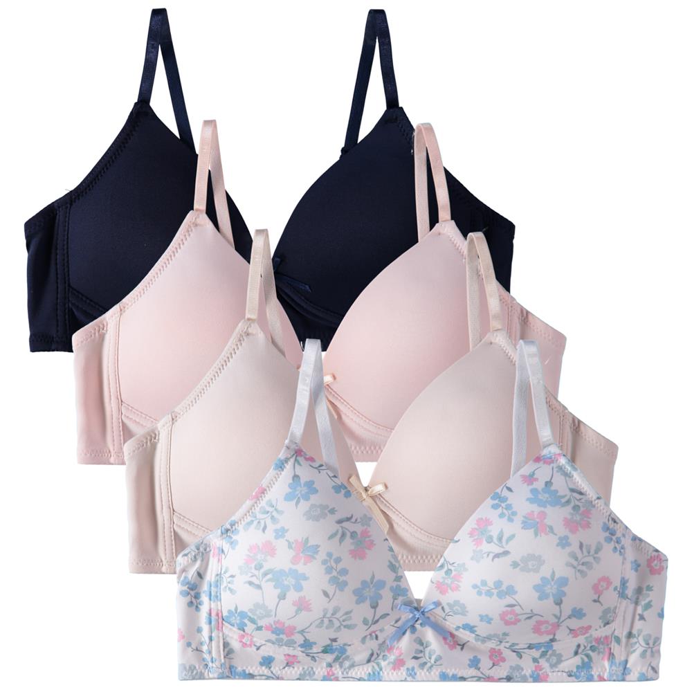 Cyndeelee Girls 7-16 Wireless Molded Padded Bras with Adjustable Straps, 4-Pack