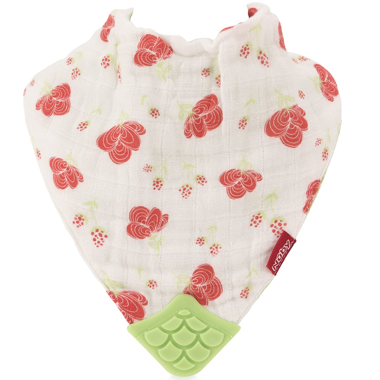 Nuby Reversible 100% Natural Cotton Muslin 3 Piece Teething Bib, Pink/Aqua/Purple, Flower/Butterfly/