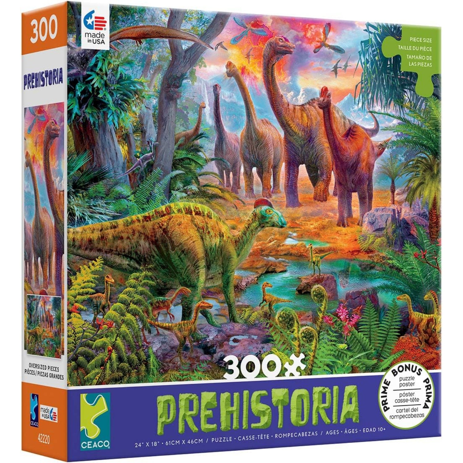 Ceaco Prehistoria, Jurrasic Jungle Jigsaw Puzzle, 300 Pieces, For Ages 10+ Years