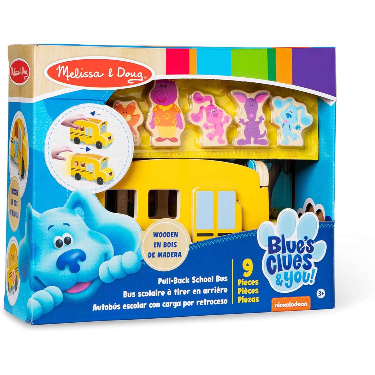 Melissa and Doug Blue's Clues & You! Wooden Pull-Back School Bus (9 Pieces)