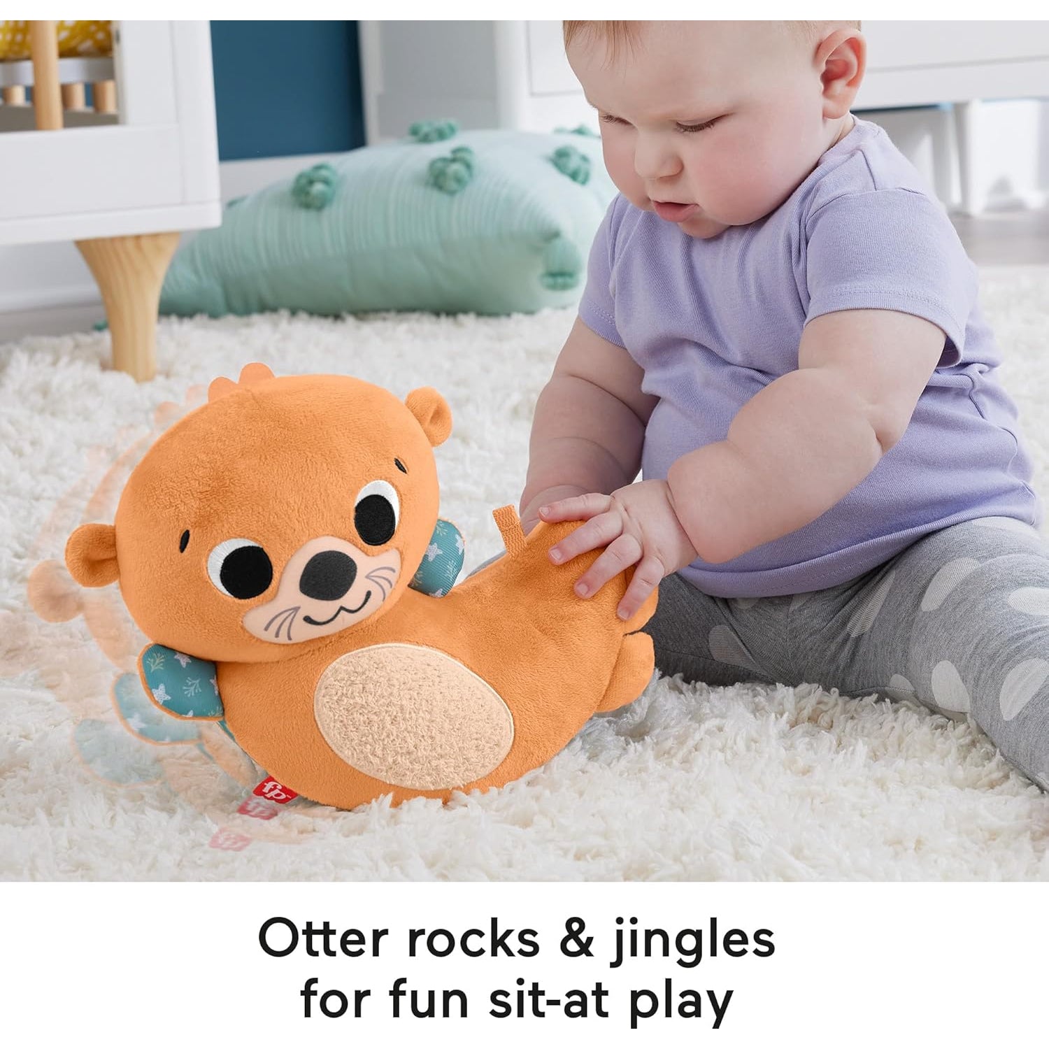 Fisher Price 2-In-1 Rockin’ Tummy Time Otter, Plush Baby Sensory Toy For Tummy Time