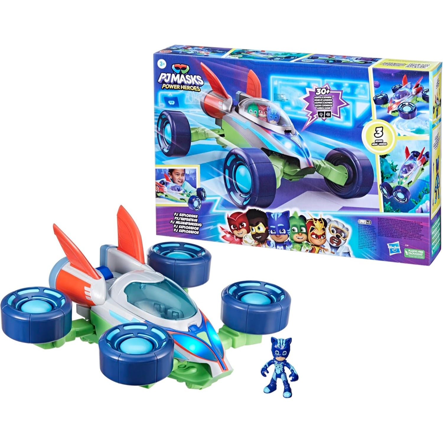 Hasbro PJ Masks Power Heroes PJ Hero Vehicle, Convertible Hero Flash Vehicle of Power Heroes with 3 Modes, Lights and Sounds