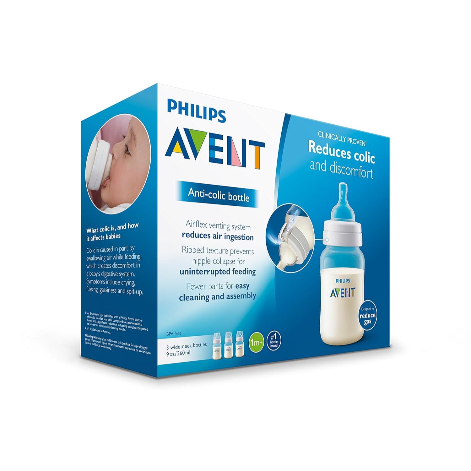 Philips Avent Anti-colic Bottle With AirFree Vent, 9oz, 3pk, Clear