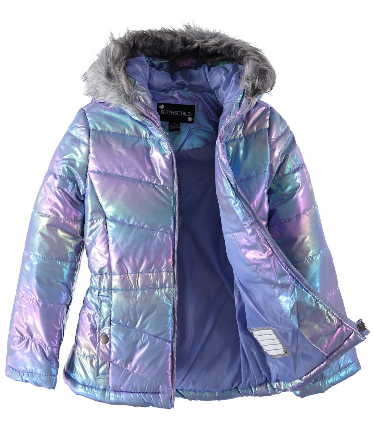 Rothschild Girls 4-6X Metallic Quilted Anorak Jacket with Fur Hood