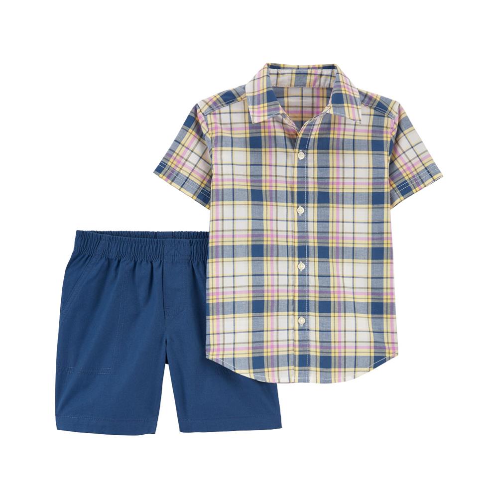 Carters Boys 2T-5T 2-Piece Plaid Button-Front Shirt & Short Set