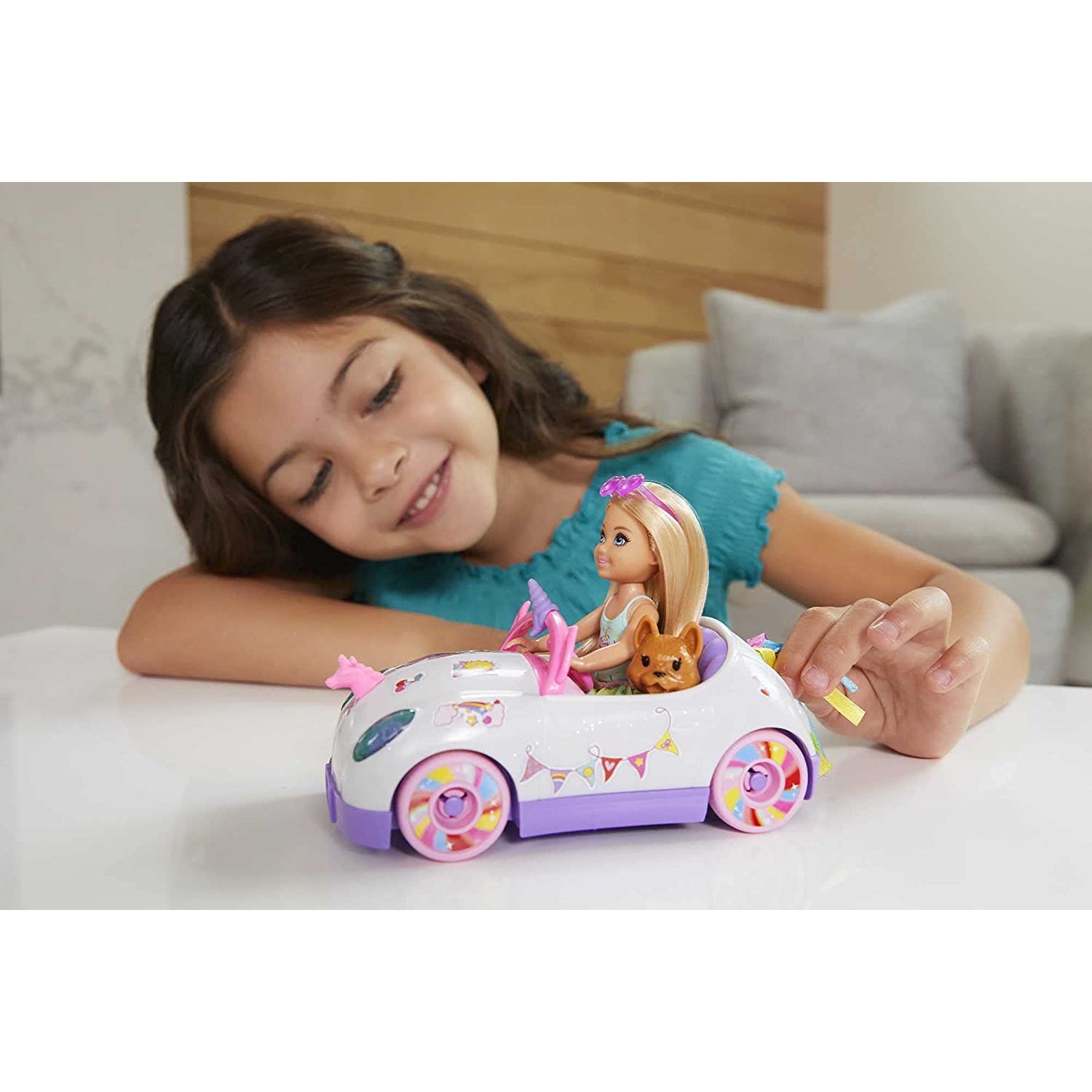 Mattel Barbie Chelsea Doll & Unicorn Toy Car with Blonde Small Doll