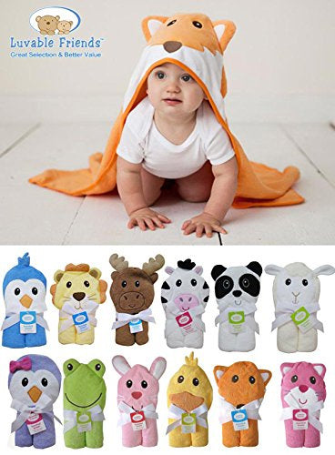 Luvable Friends Animal Face Hooded Towel, Purple Penguin