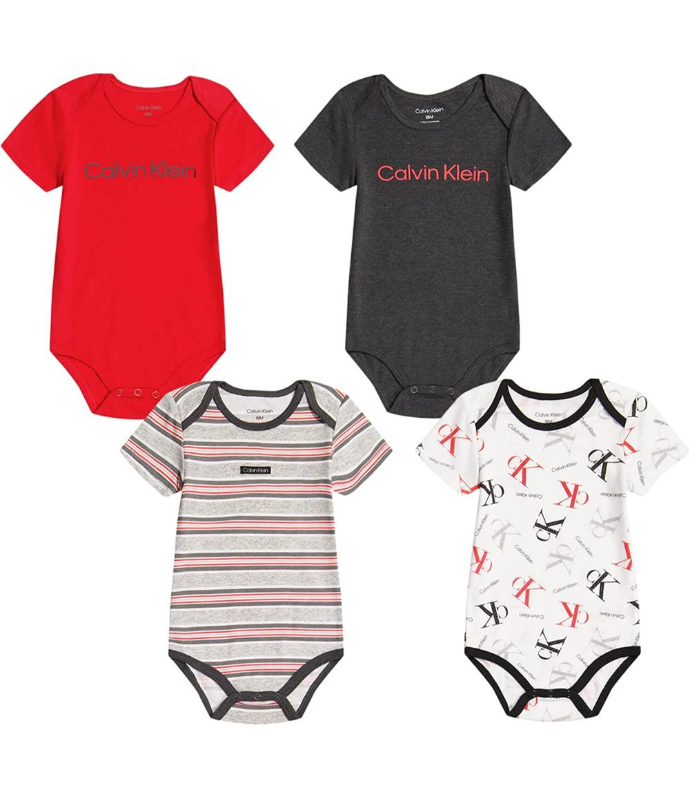 Calvin Klein Boys 0-9 Months Short Sleeve 4-Pack Bodysuit