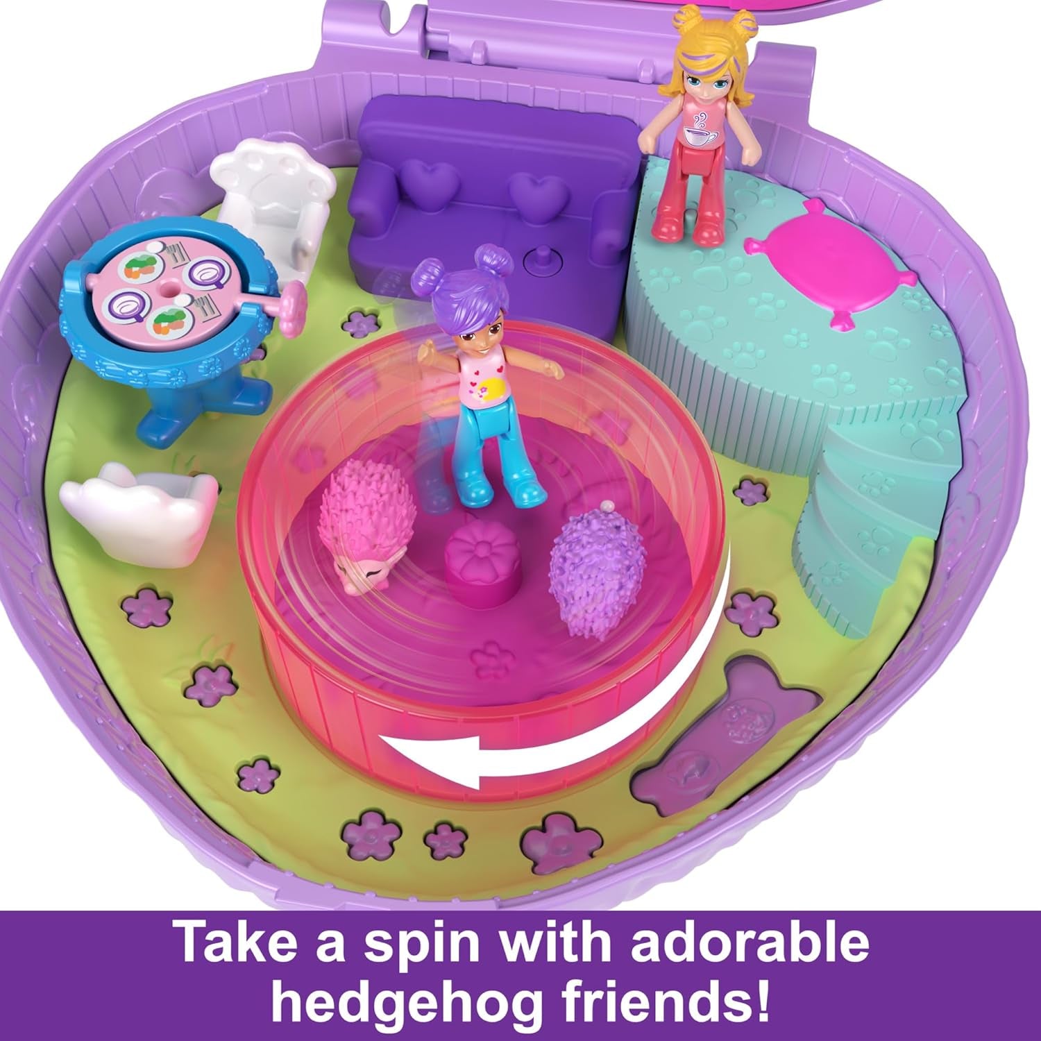 Mattel Polly Pocket Dolls and Playset, Hedgehog Coffee Shop Compact with 2 Micro Dolls & 10 Accessories