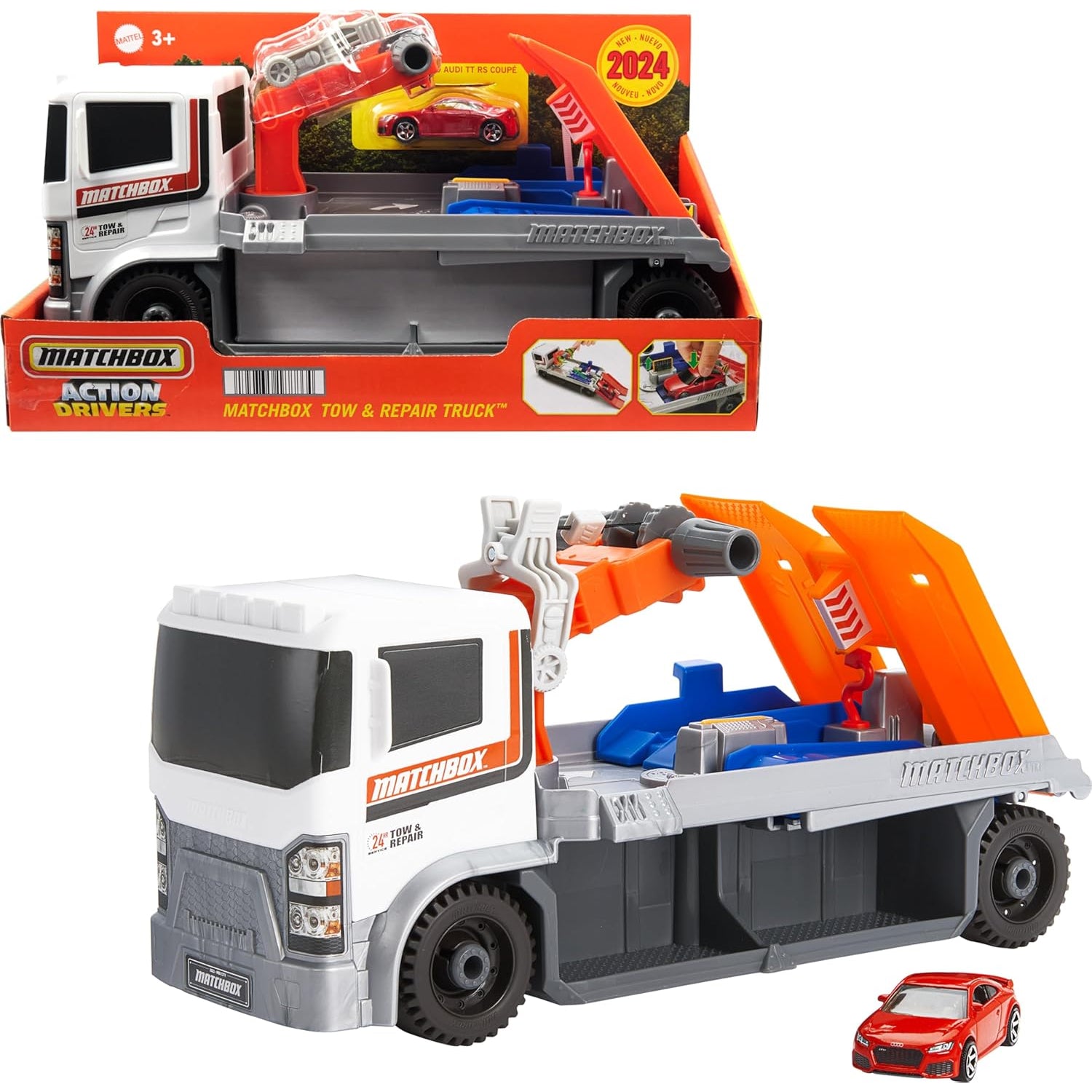 Mattel Matchbox Toy Car & Playset, Action Drivers Tow & Repair Truck with 1:64 Scale Toy