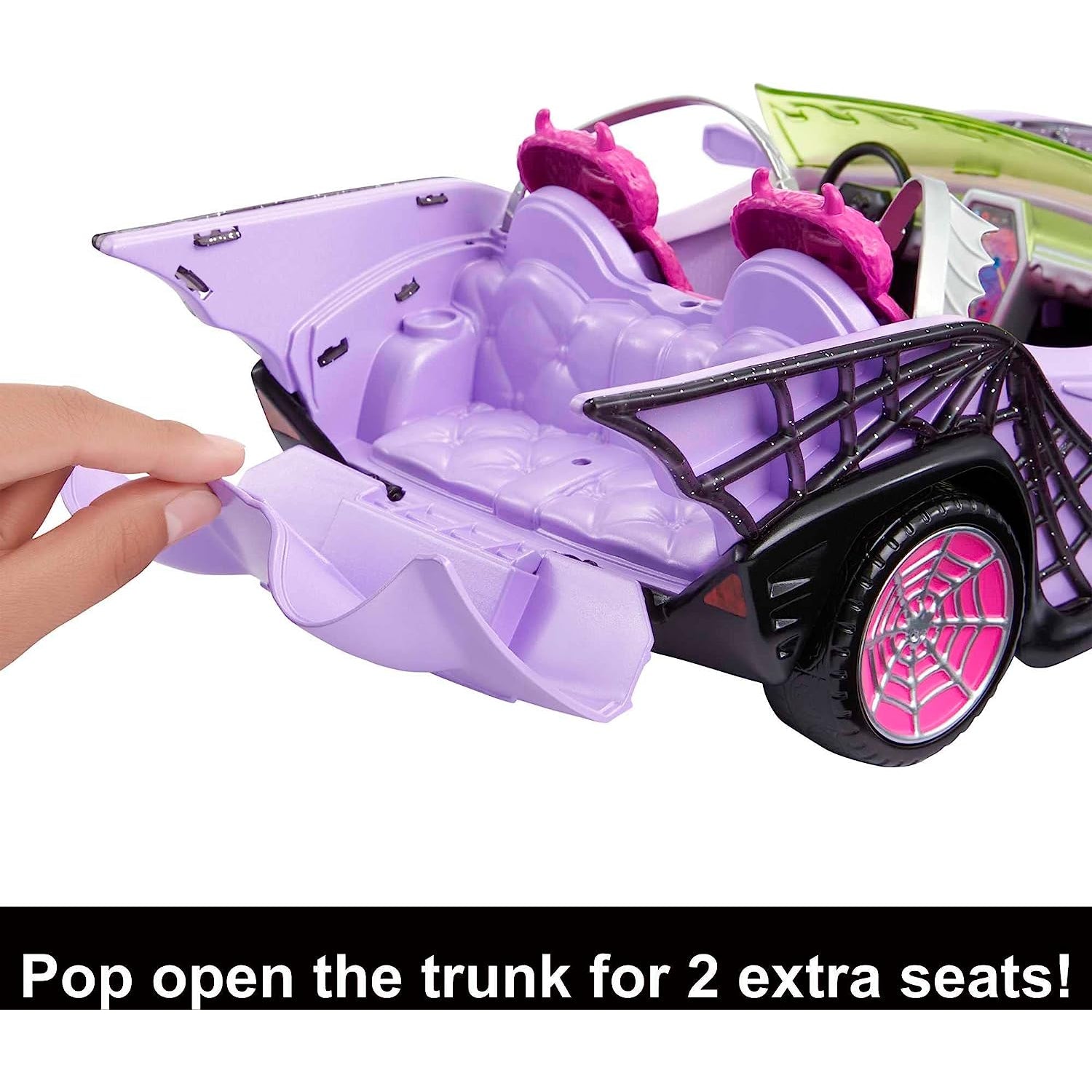 Mattel Monster High Toy Car, Ghoul Mobile with Pet and Cooler Accessories