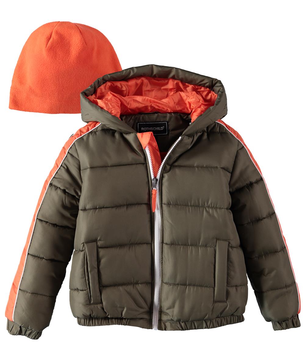 Rothschild Boys 8-20 Panel Puffer Jacket with Matching Hat