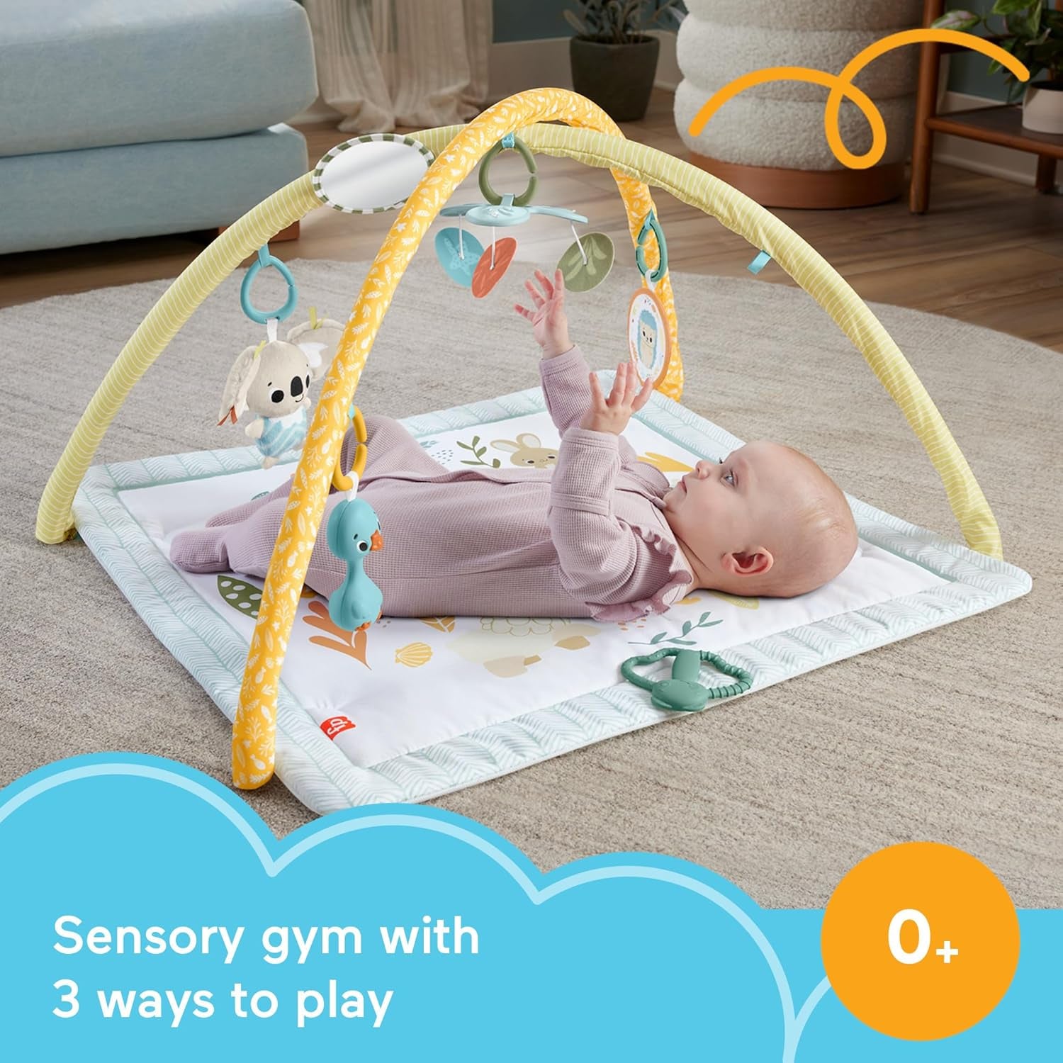 Fisher Price Simply Senses Newborn Gym Baby Activity Mat With 6 Sensory Toys