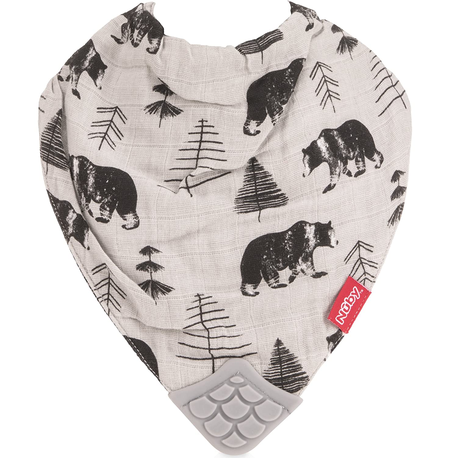 Nuby Reversible 100% Natural Cotton Muslin 3 Piece Teething Bib, Green/Grey/Blue, Dinosaur/Bear/Stri