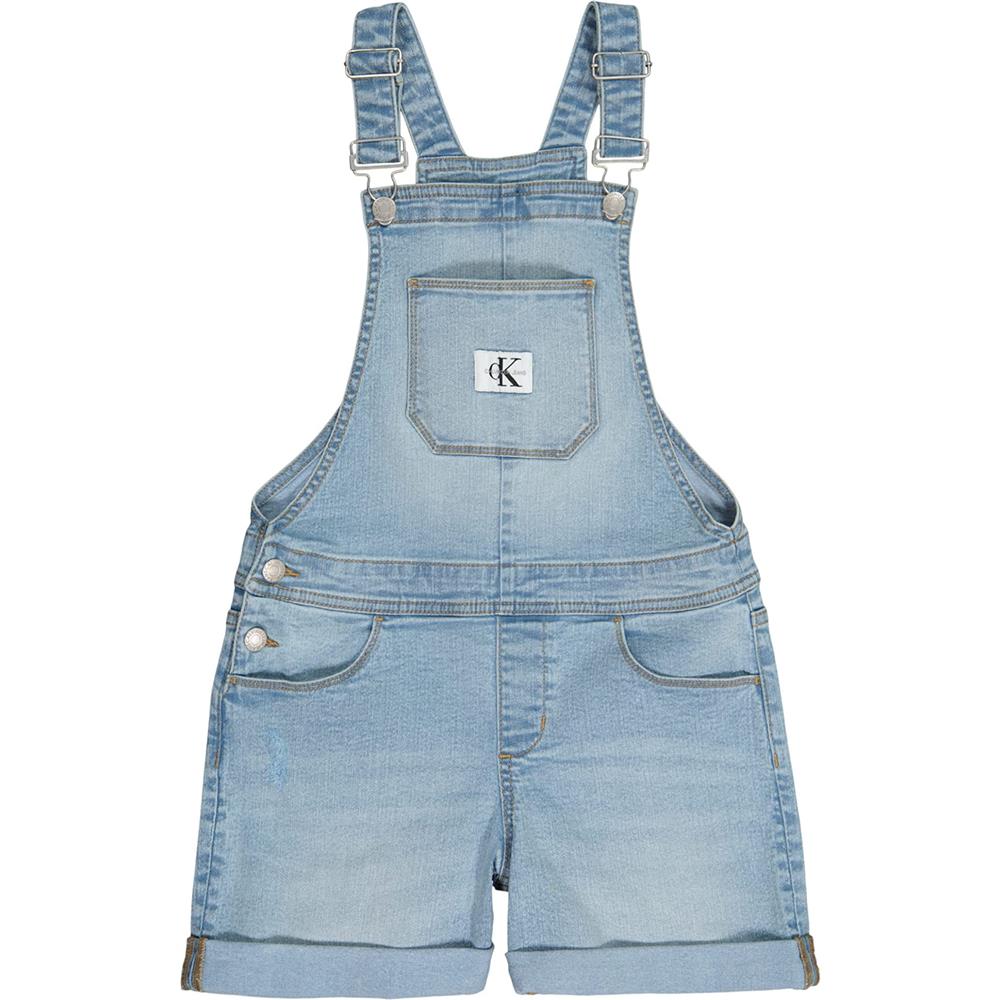 Calvin Klein Girls 7-16 Cuffed Stretch Denim Shortall