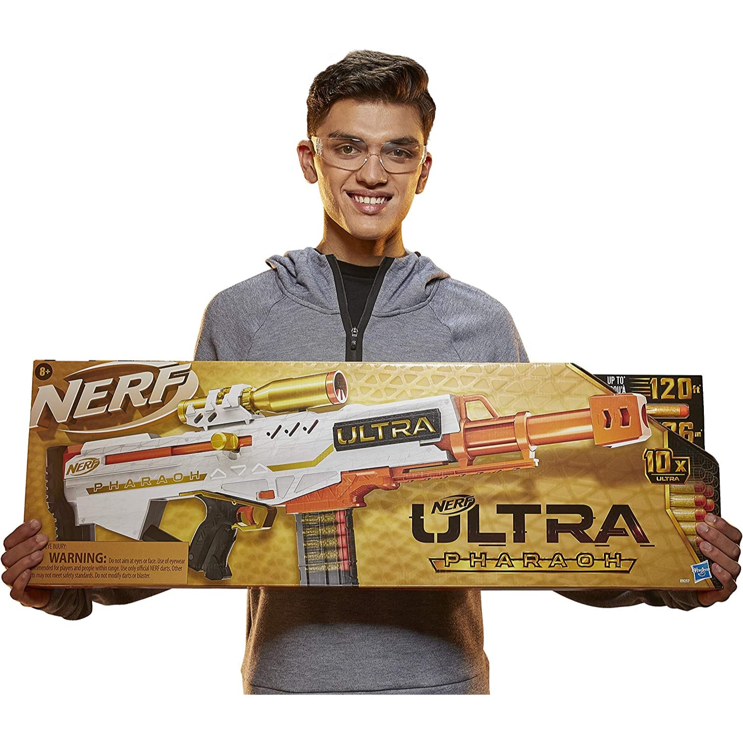 NERF Ultra Pharaoh Blaster with Premium Gold Accents, 10-Dart Clip, 10 Ultra Darts,